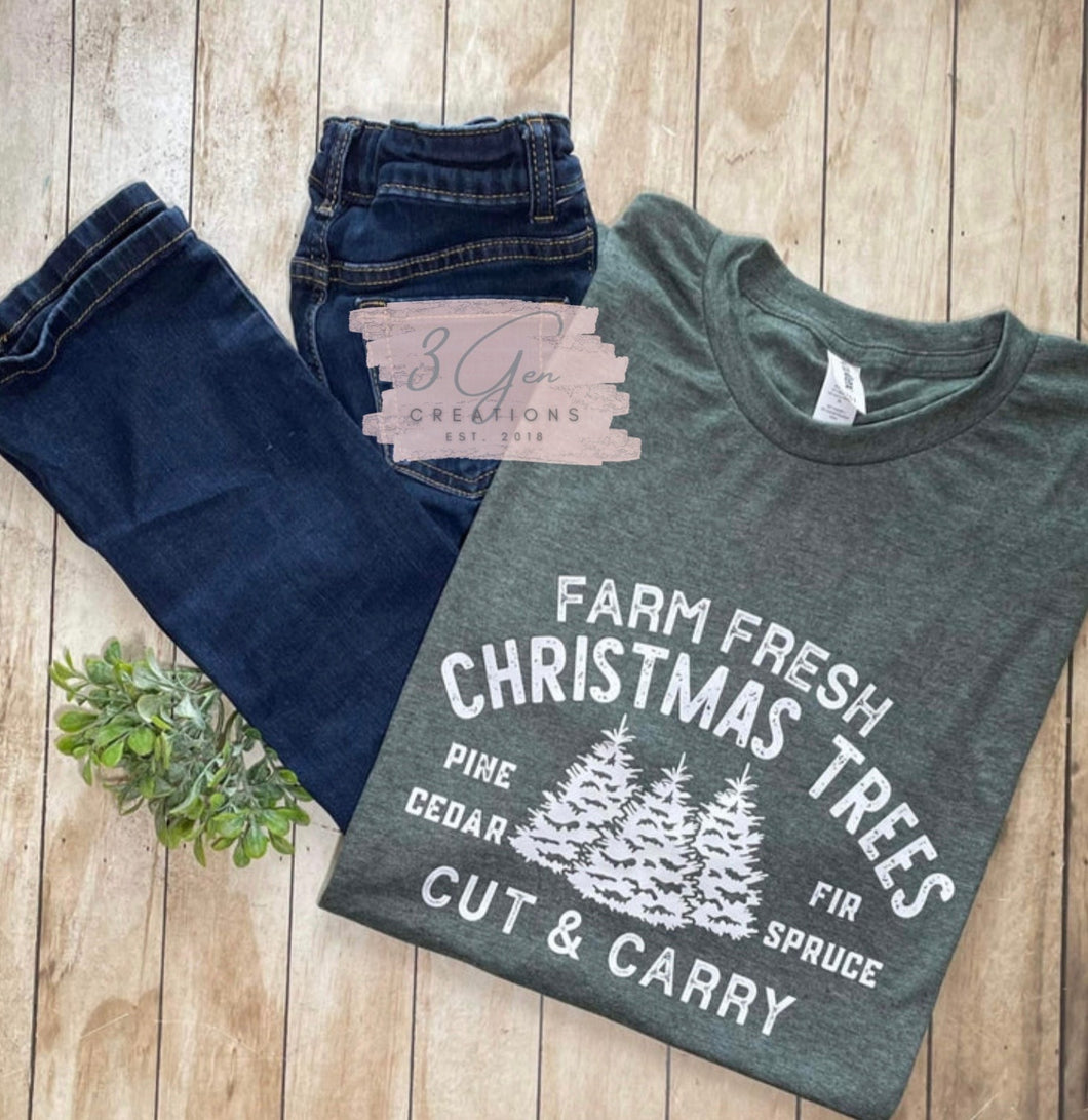 Farm fresh Christmas trees - white print