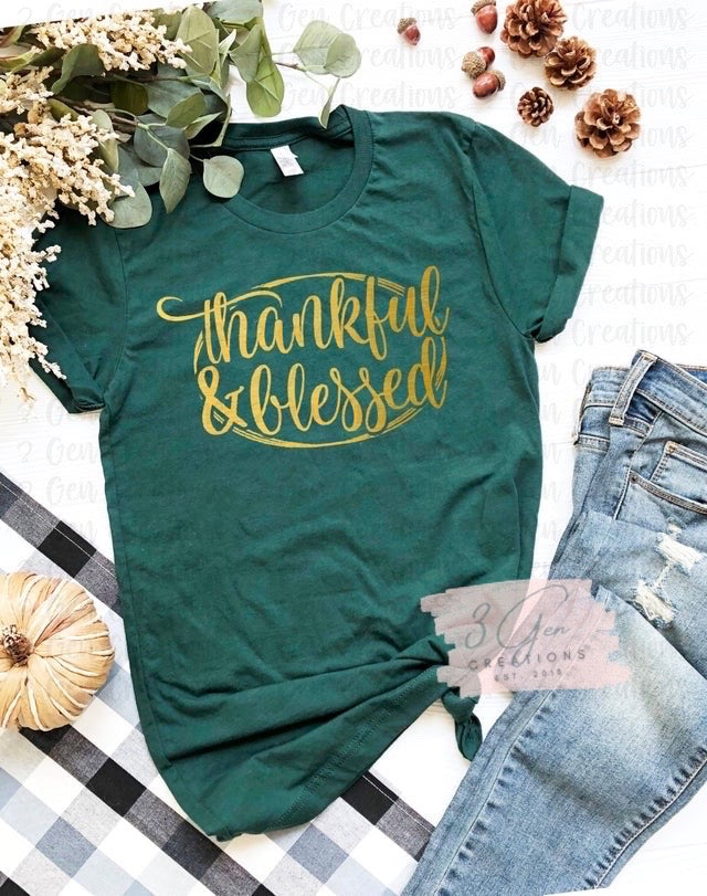 Thankful & Blessed - metallic gold print